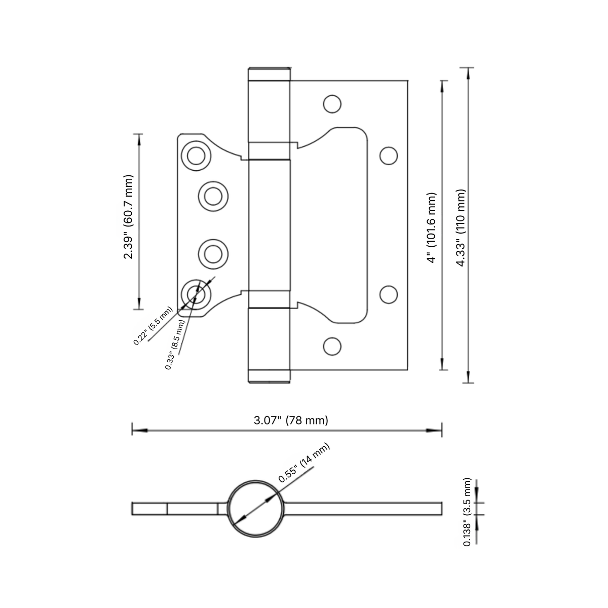 Butterfly Brass Hinge — 4.02" H × 2.52" W