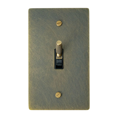 Decorative light switch cover with a vintage-style toggle switch on a white background