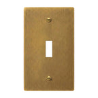 1-gang solid brass toggle wall plate in antique brass hand-brushed finish, toggle opening