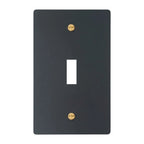 1-gang solid brass wall plate in matte black finish, toggle opening with brass screws