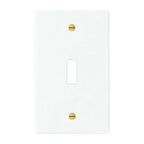 1-gang solid brass wall plate in white finish, toggle opening with brass screws