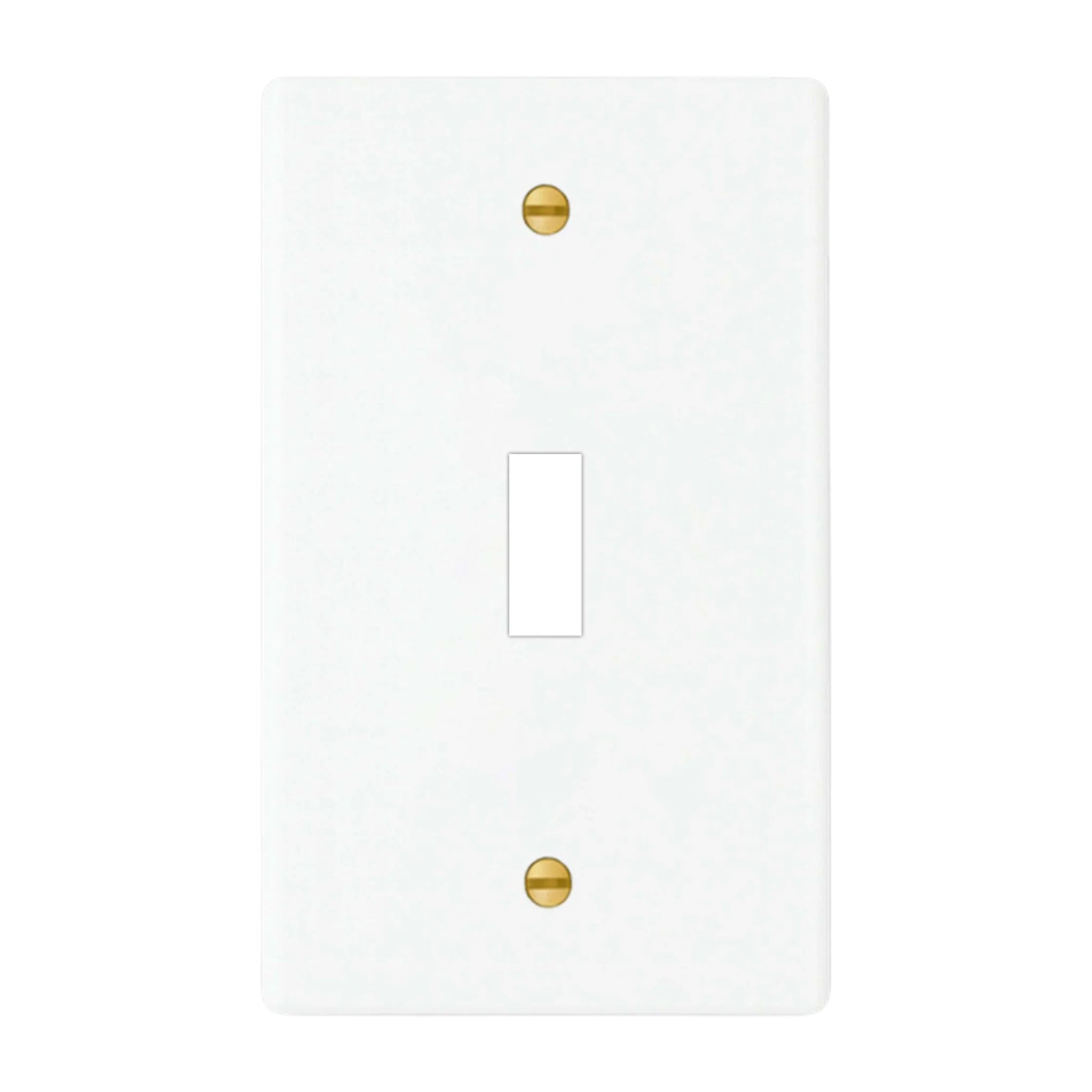 1-gang solid brass wall plate in white finish, toggle opening with brass screws