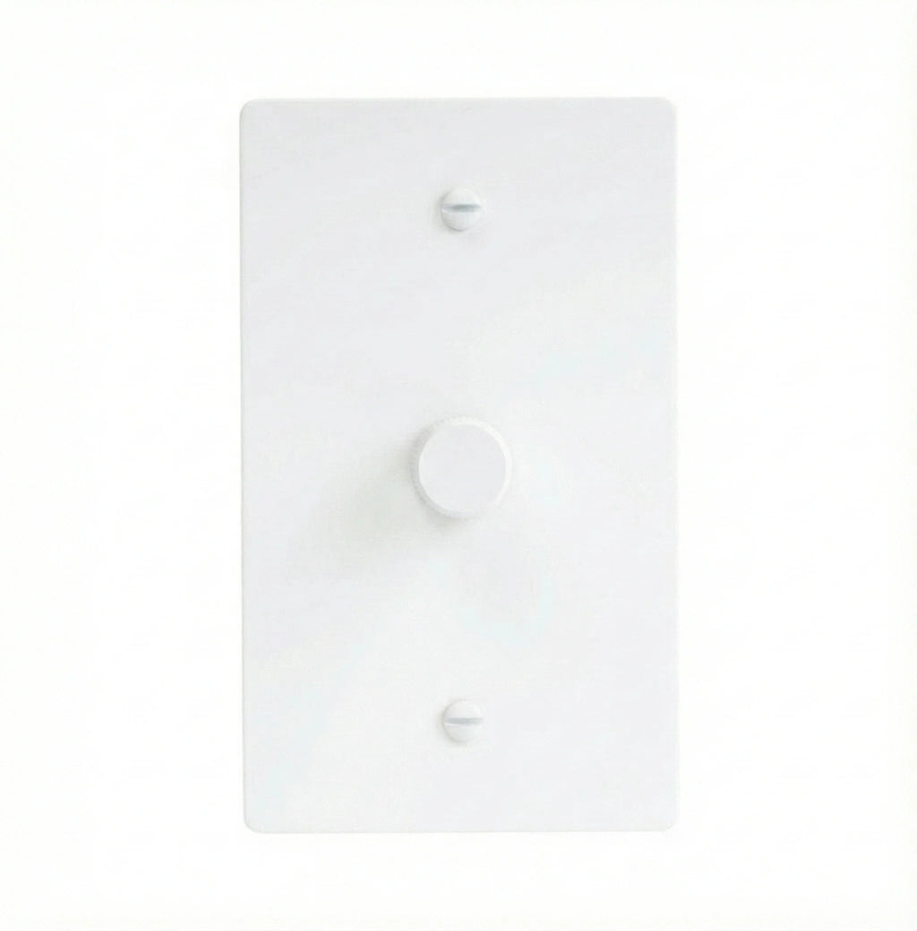 White wall plate 1 gang rotary dimmer on a white background