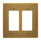 Antique Brass (Hand-Brushed): 2-gang solid brass Decora wall plate in Antique Brass (hand-brushed) finish