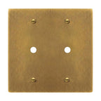2-gang solid brass dimmer wall plate in antique brass hand-brushed finish, double rotary opening