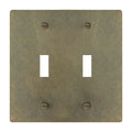 2-gang solid brass toggle wall plate in aged bronze hand-brushed finish, double toggle opening