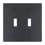 2-gang solid brass wall plate in matte black finish, double toggle opening