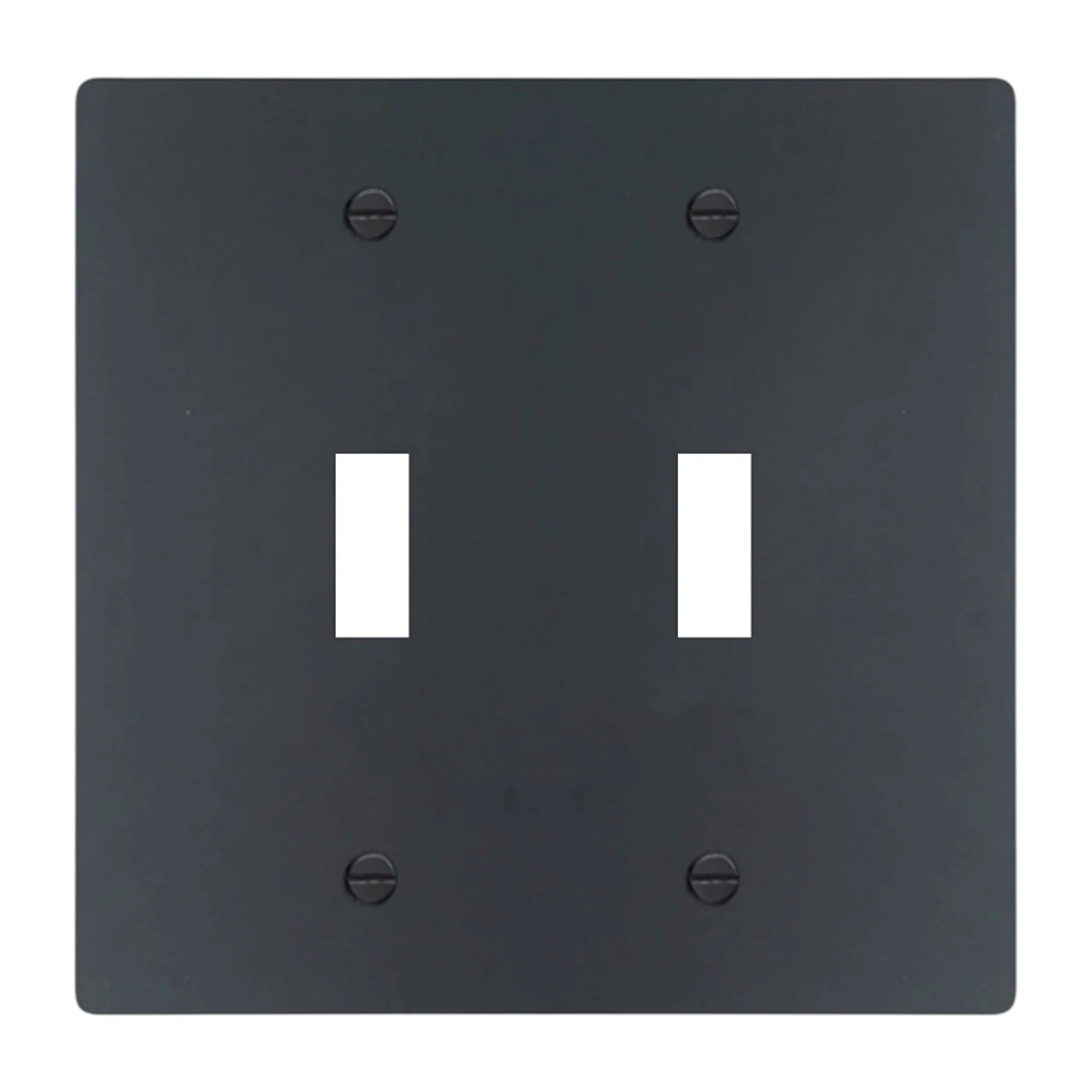 2-gang solid brass wall plate in matte black finish, double toggle opening