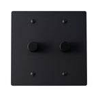Matte black double dimmer switch with two rotary knobs — sleek dual light dimmer plate for modern interiors