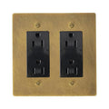 Antique brushed brass  2-gang duplex outlet with TR receptacles – GetSwitches brand on a white background