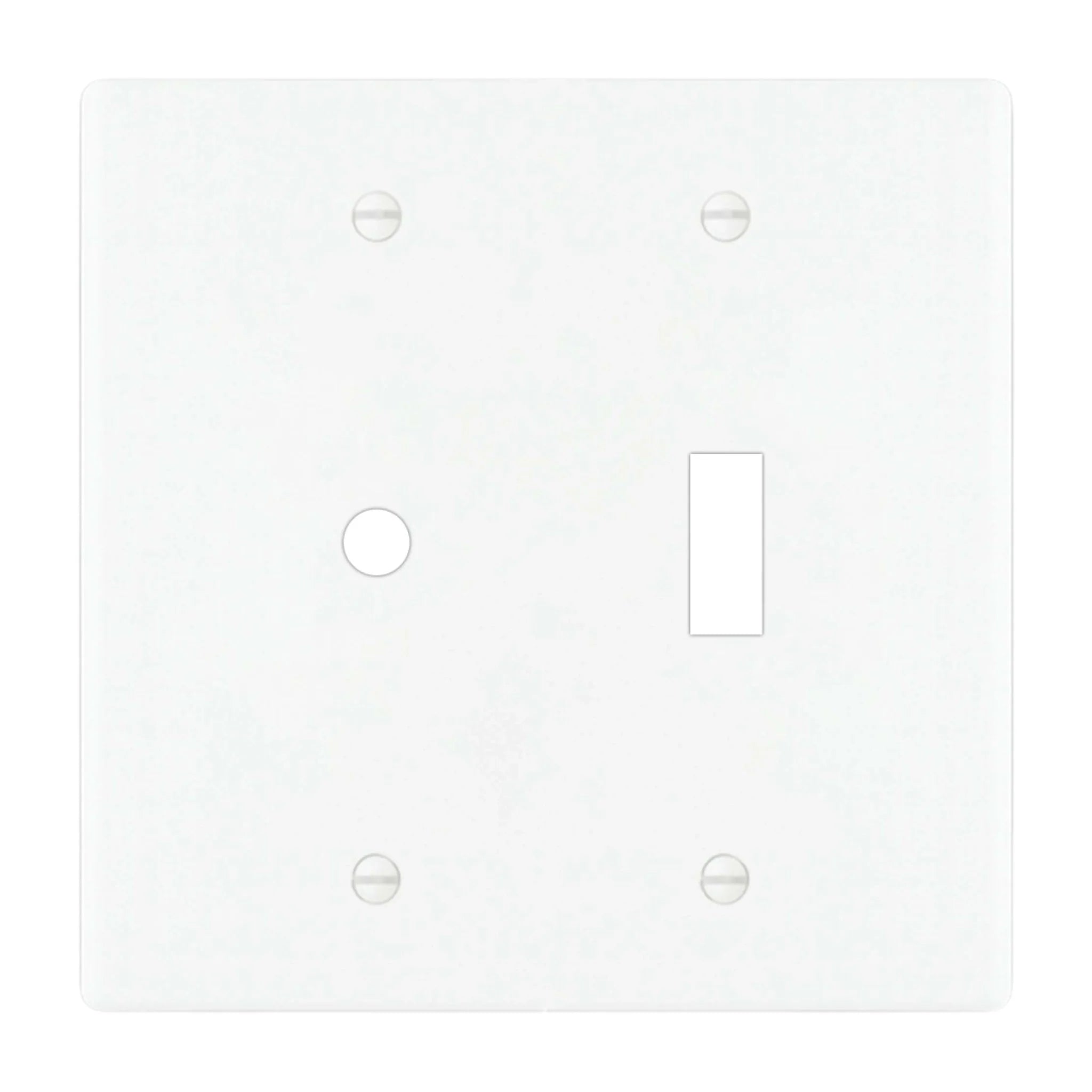 2-gang solid brass wall plate in white finish, rotary dimmer plus toggle opening