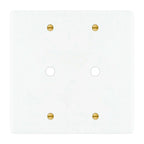 White wall plate with gold screws on a white background