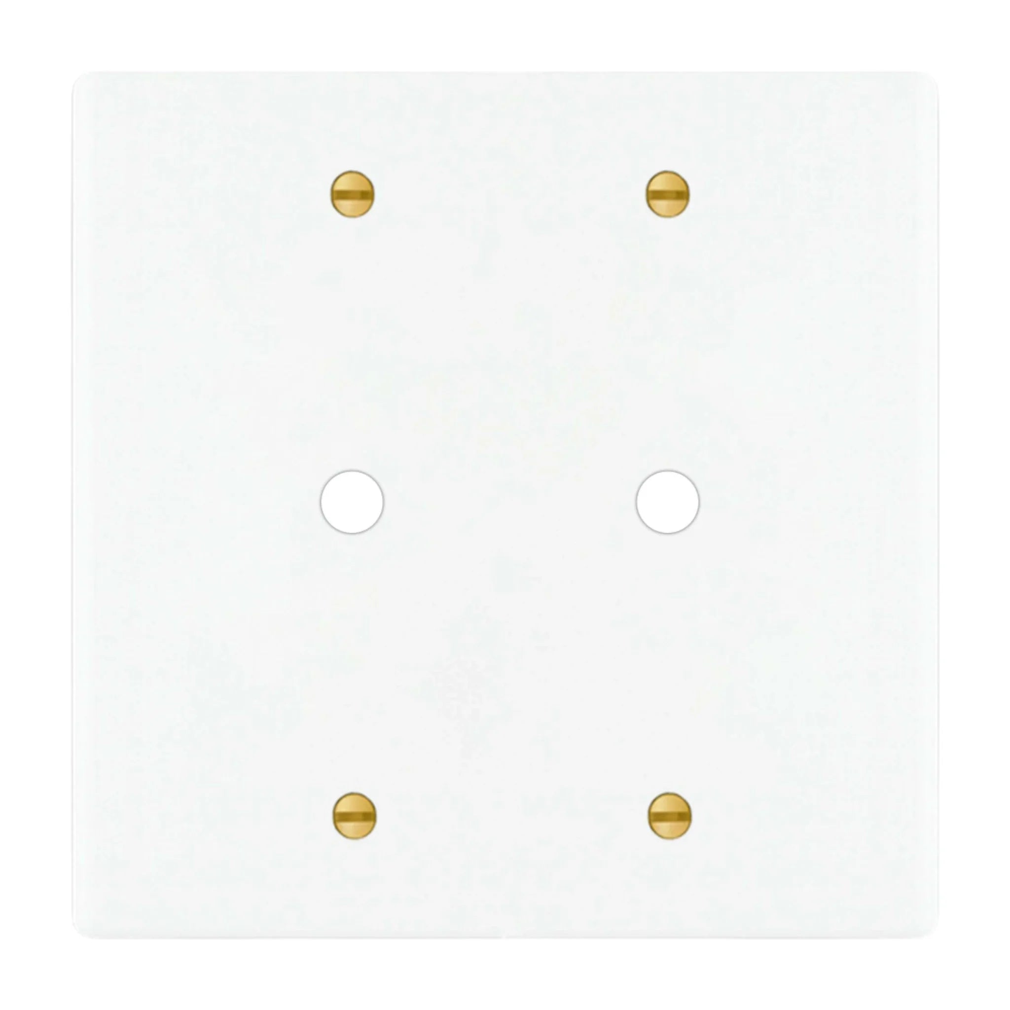 White wall plate with gold screws on a white background