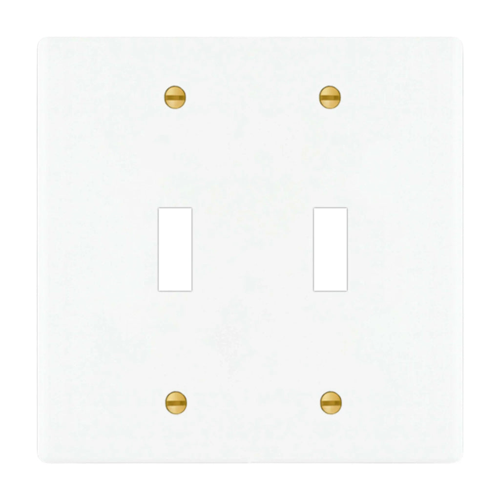 2-gang solid brass wall plate in white finish, double toggle opening