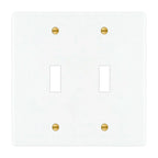 2-gang solid brass wall plate in white finish, double toggle opening
