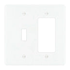 2-gang solid brass wall plate in white finish, toggle plus decora outlet opening