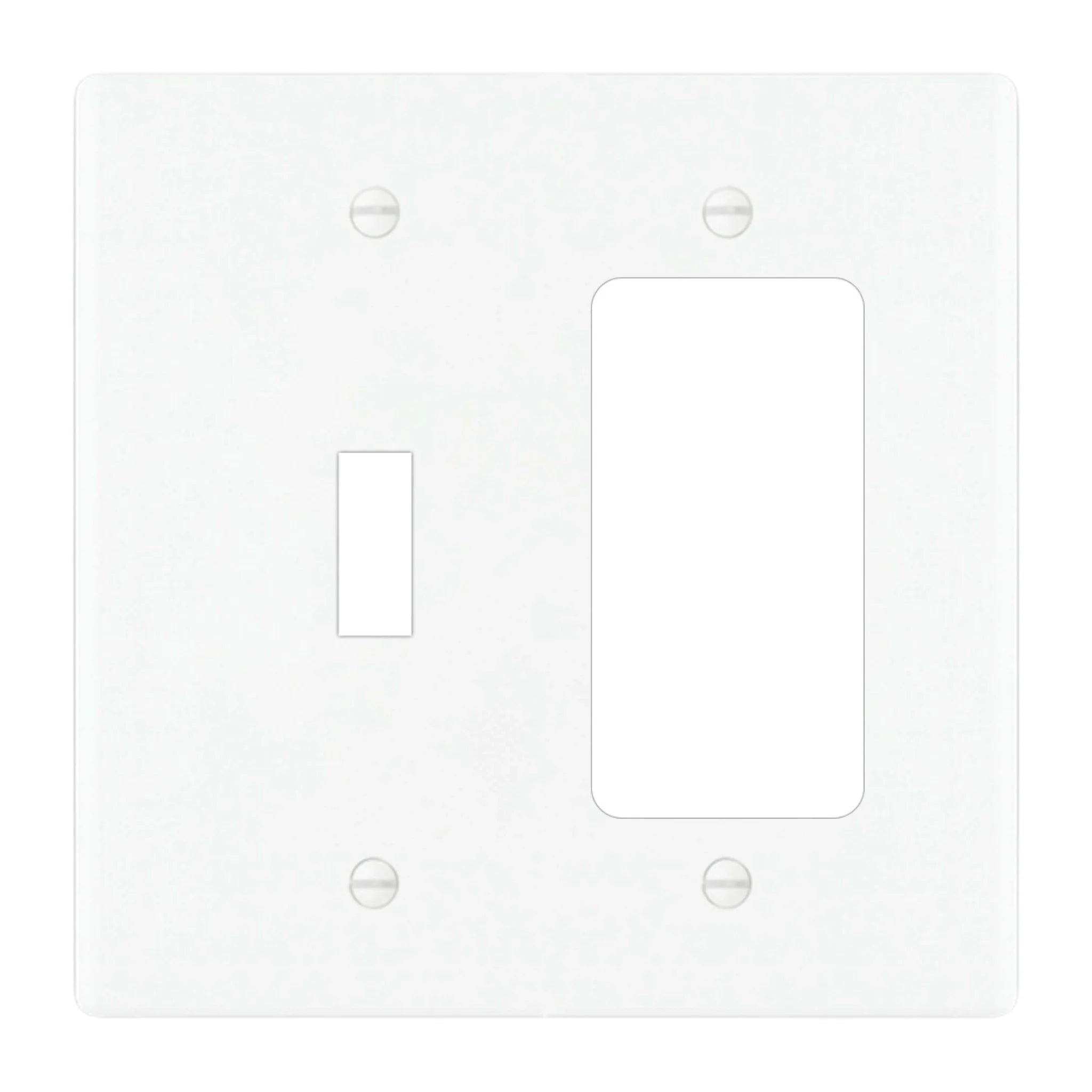 2-gang solid brass wall plate in white finish, toggle plus decora outlet opening