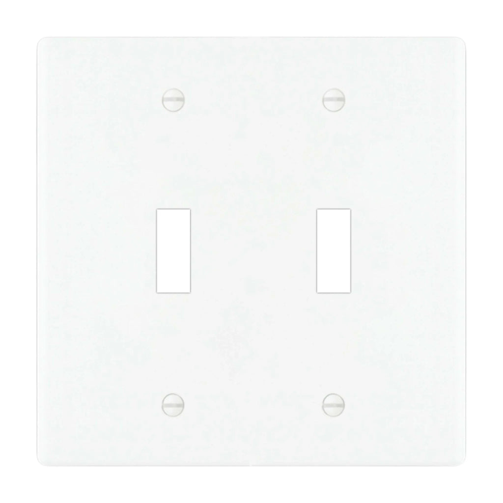 2-gang solid brass wall plate in white finish, double toggle opening