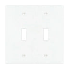 2-gang solid brass wall plate in white finish, double toggle opening
