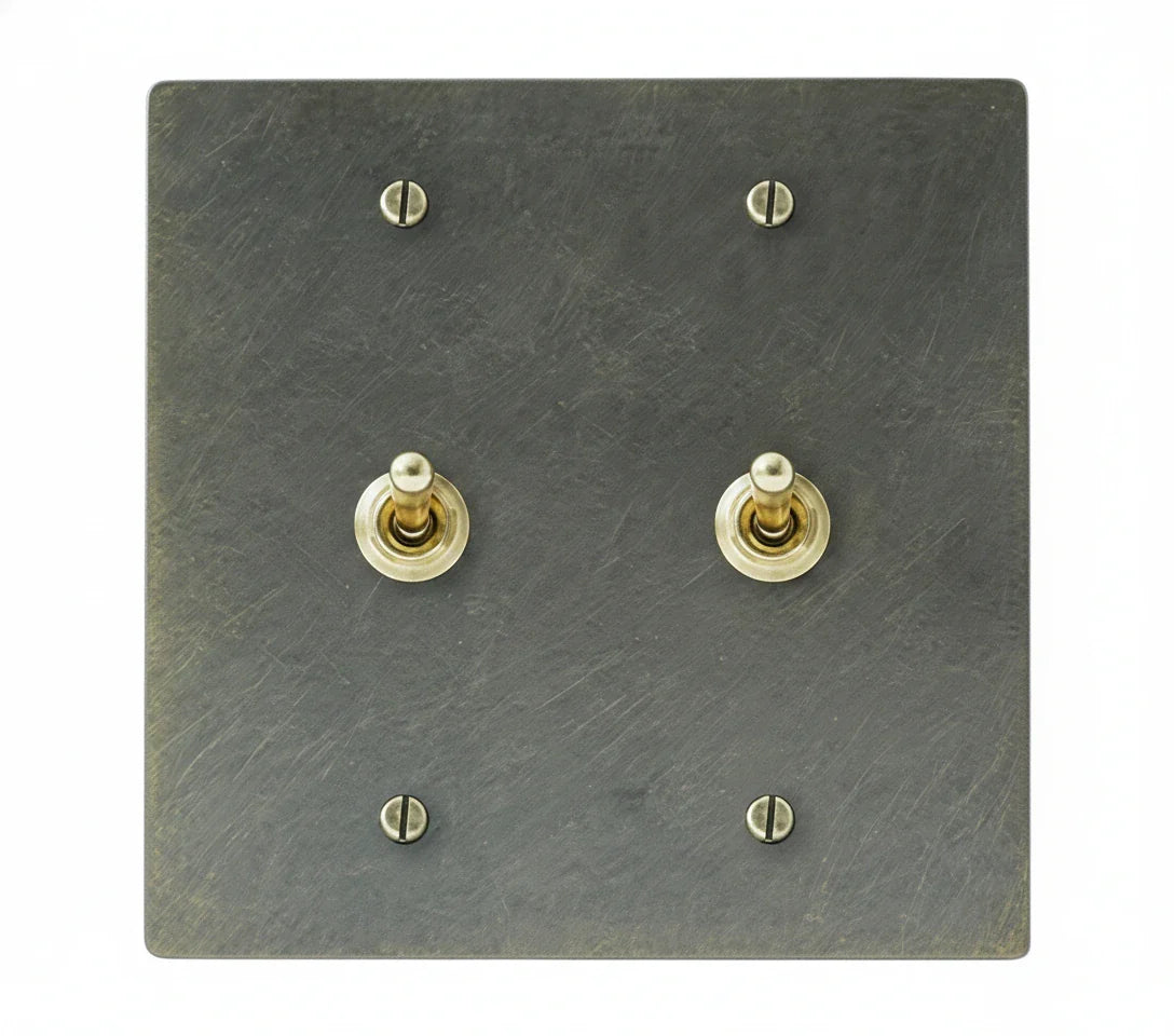 2-gang solid brass retro toggle light switch in oil-rubbed bronze finish