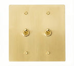 2-gang solid brass retro toggle light switch in satin brass finish