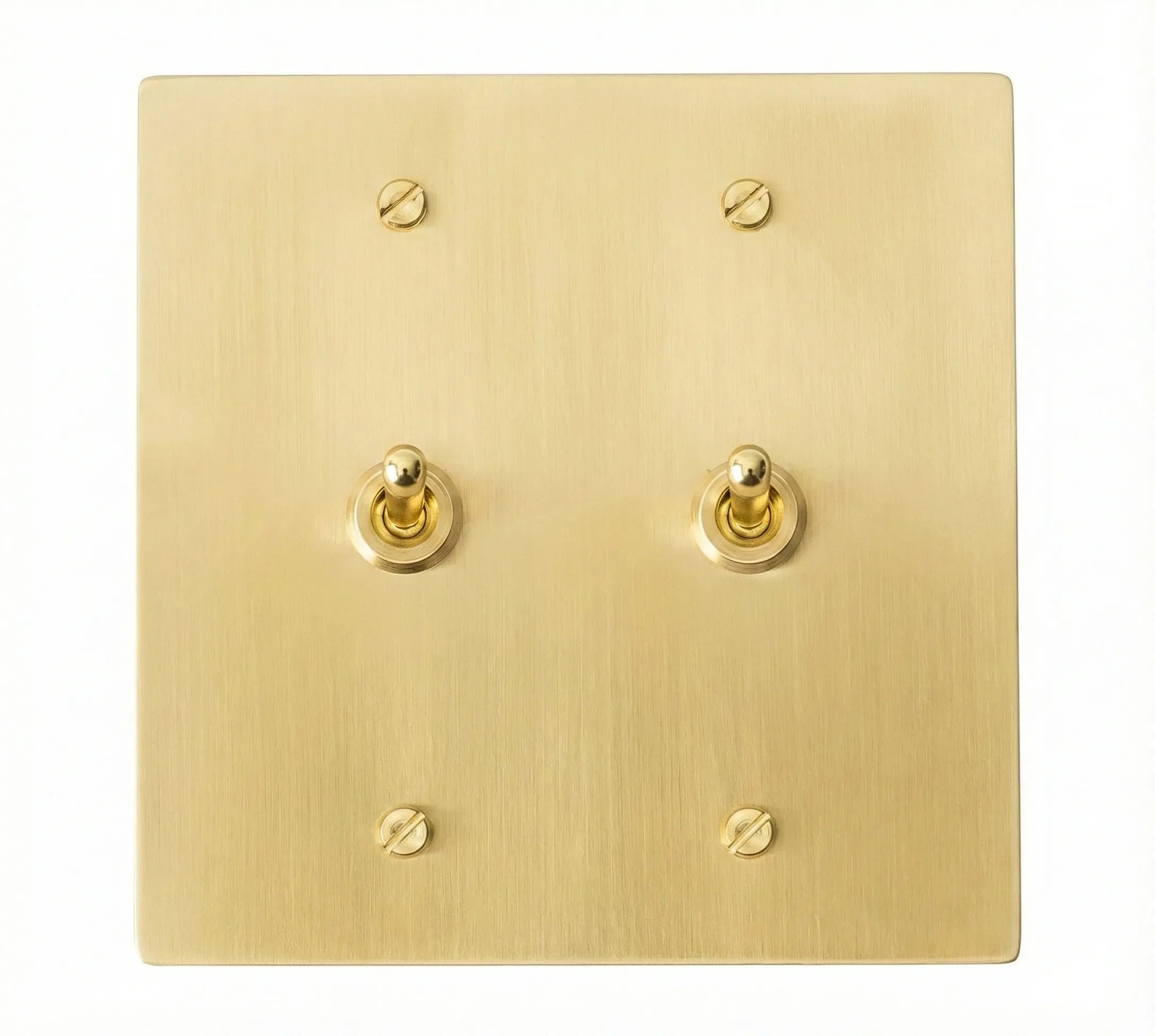 2-gang solid brass retro toggle light switch in satin brass finish