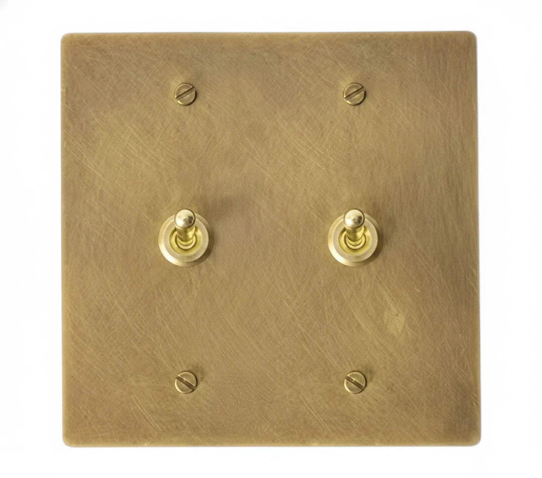 2-gang solid brass retro toggle light switch in antique brass finish