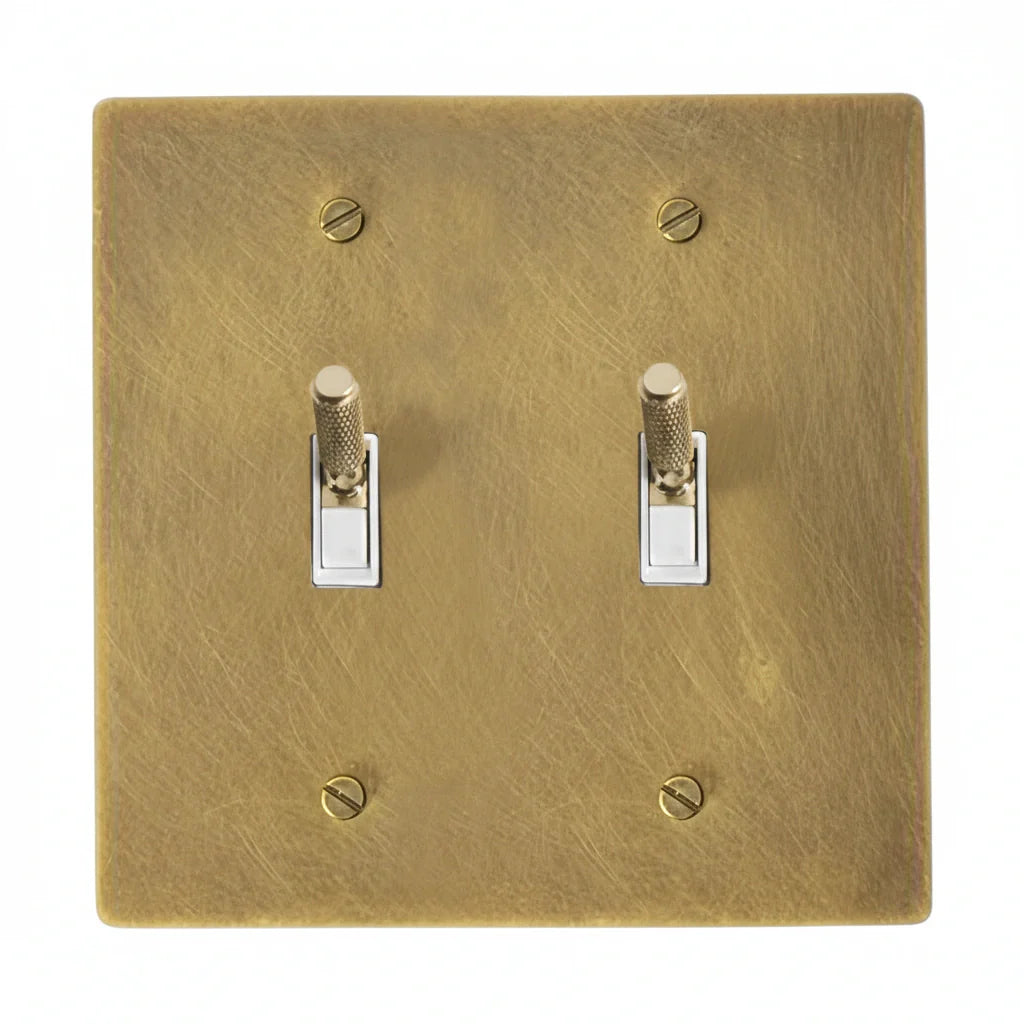 2-Gang Solid Brass Knurled Toggle Light Switch