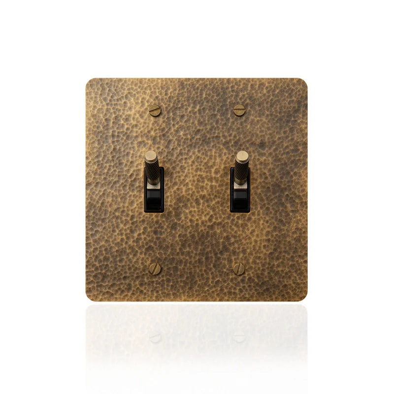 2-Gang Solid Brass Knurled Toggle Light Switch
