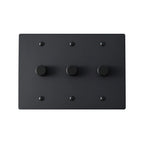 Matte black triple dimmer switch with three rotary knobs — contemporary multi-light dimmer panel for home lighting control