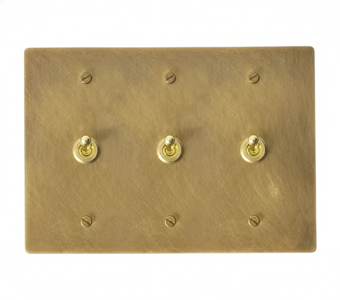 3-gang solid brass retro toggle light switch in antique brass finish