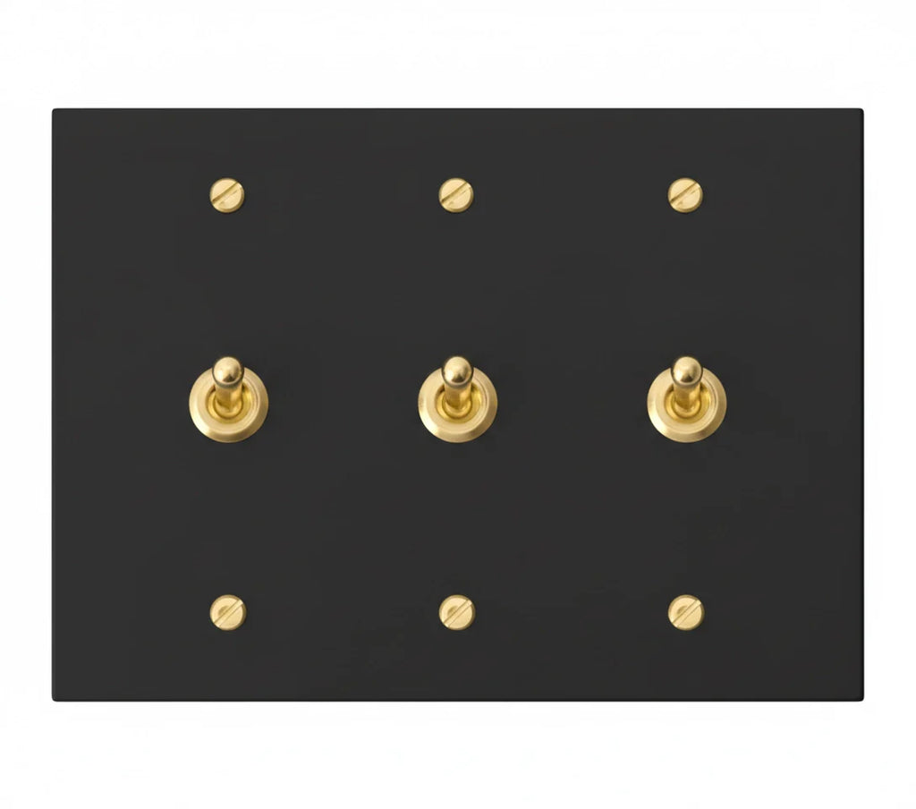 3-gang solid brass retro toggle light switch in matte black finish