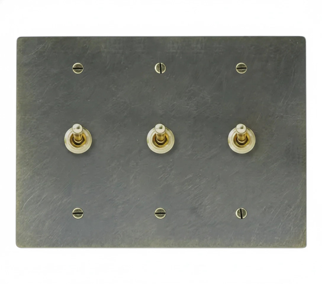 3-gang solid brass retro toggle light switch in oil-rubbed bronze finish