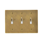 Antique brass 3-gang knurled toggle switch plate, hand-brushed