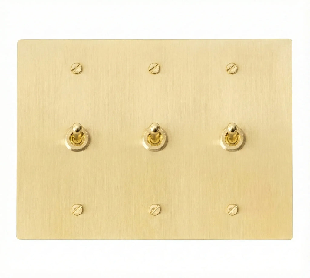 3-gang solid brass retro toggle light switch in satin brass finish