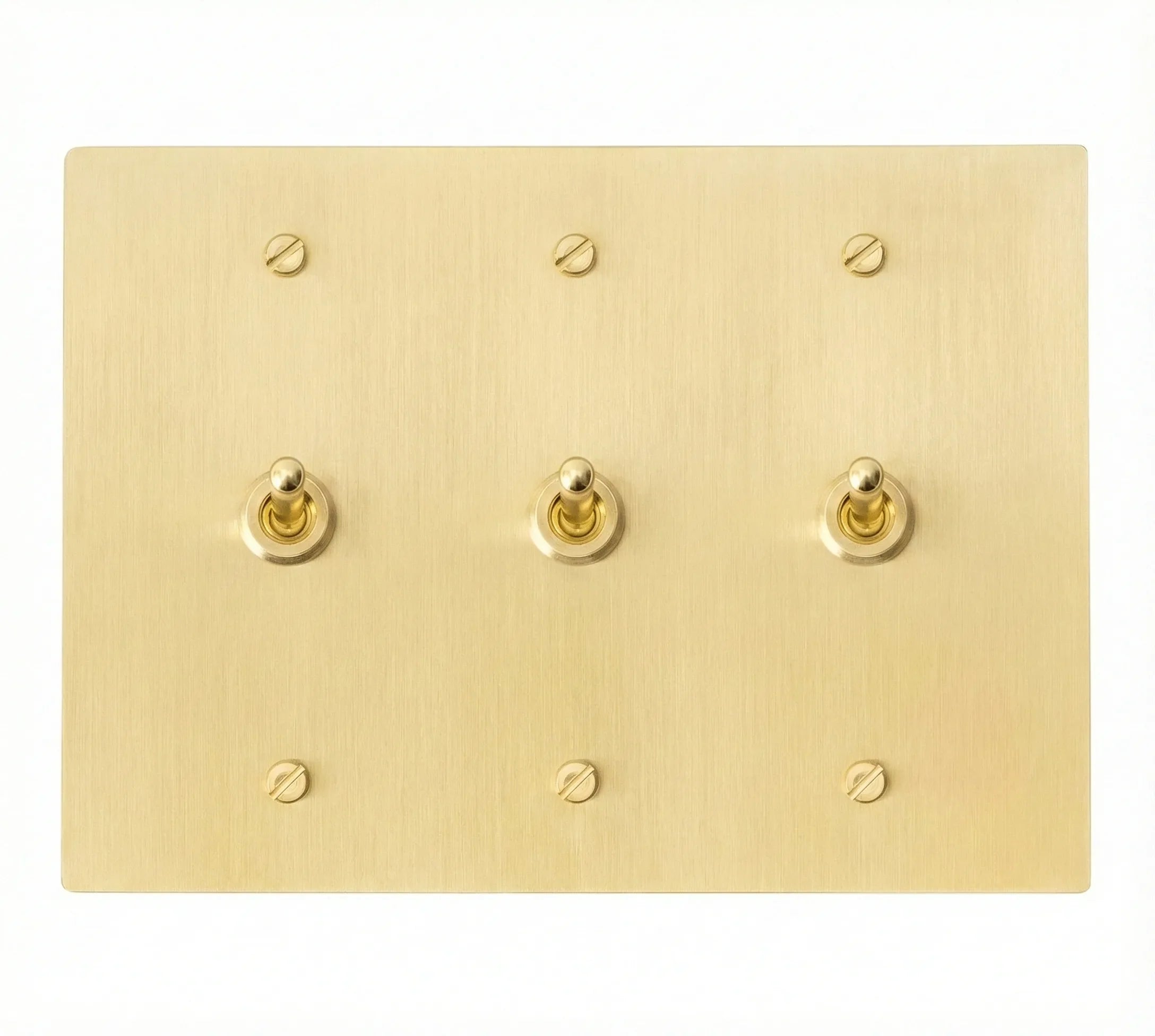 3-gang solid brass retro toggle light switch in satin brass finish