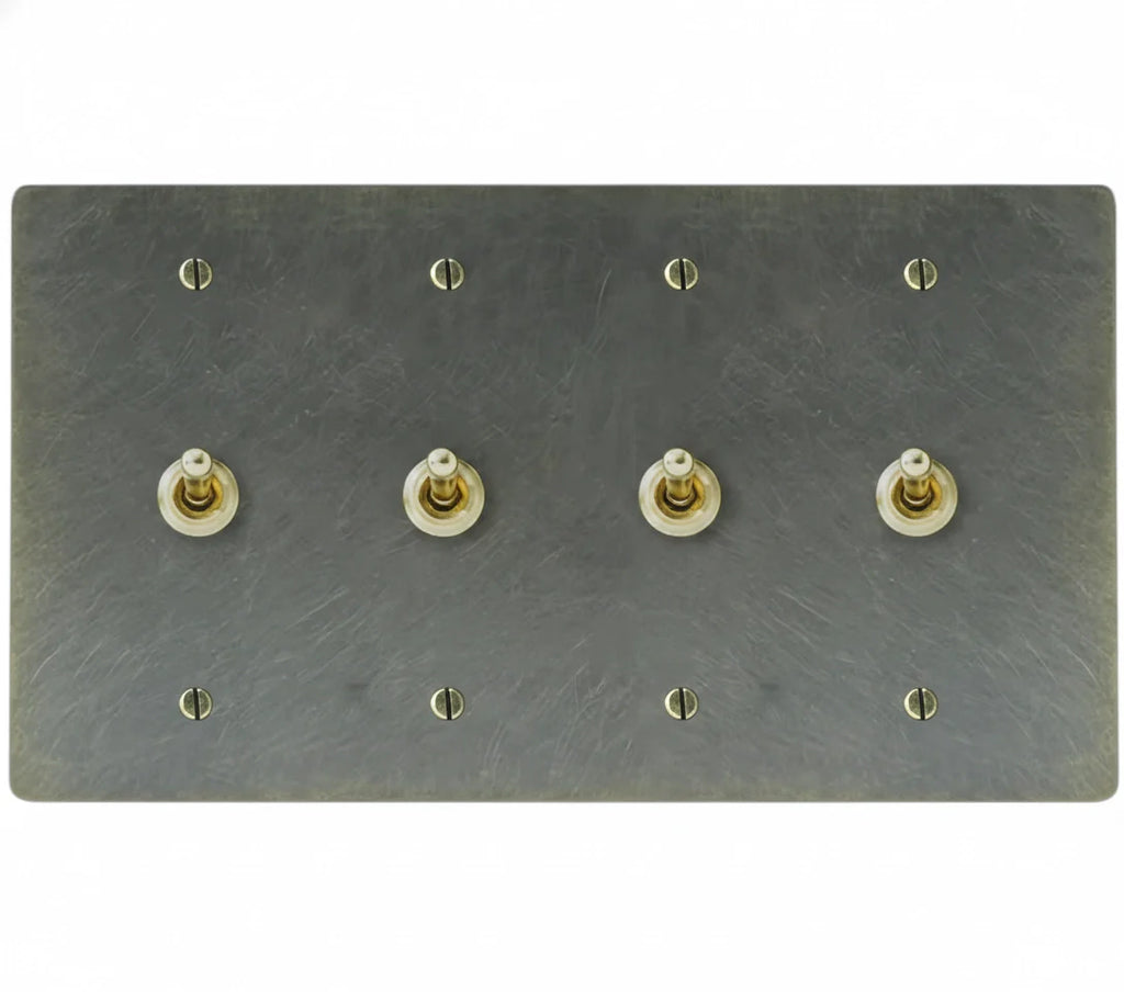4-gang solid brass retro toggle light switch in oil-rubbed bronze finish