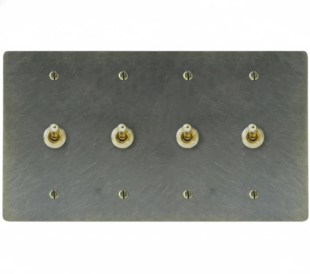 4-gang solid brass retro toggle light switch in oil-rubbed bronze finish