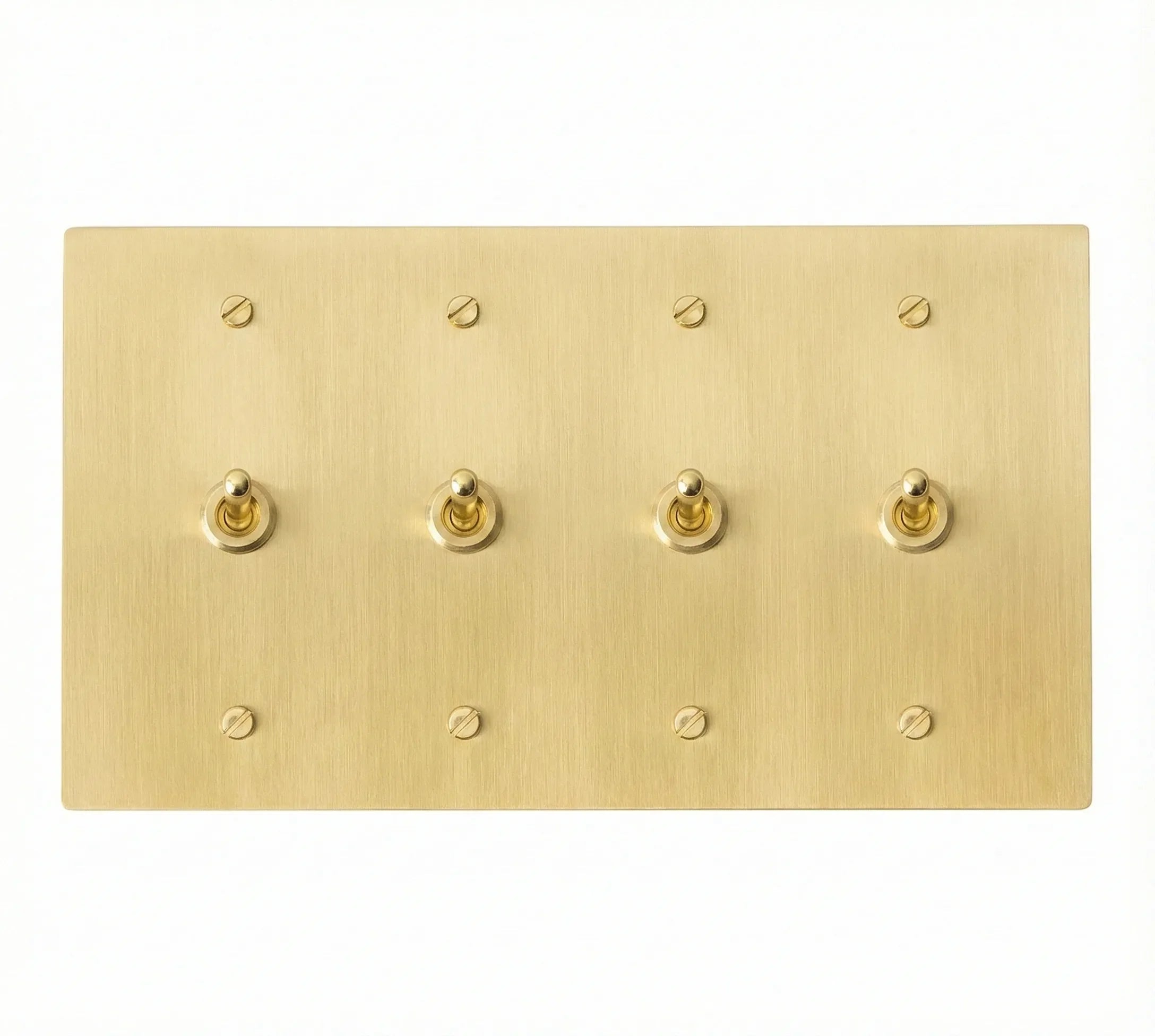 4-gang solid brass retro toggle light switch in satin brass finish
