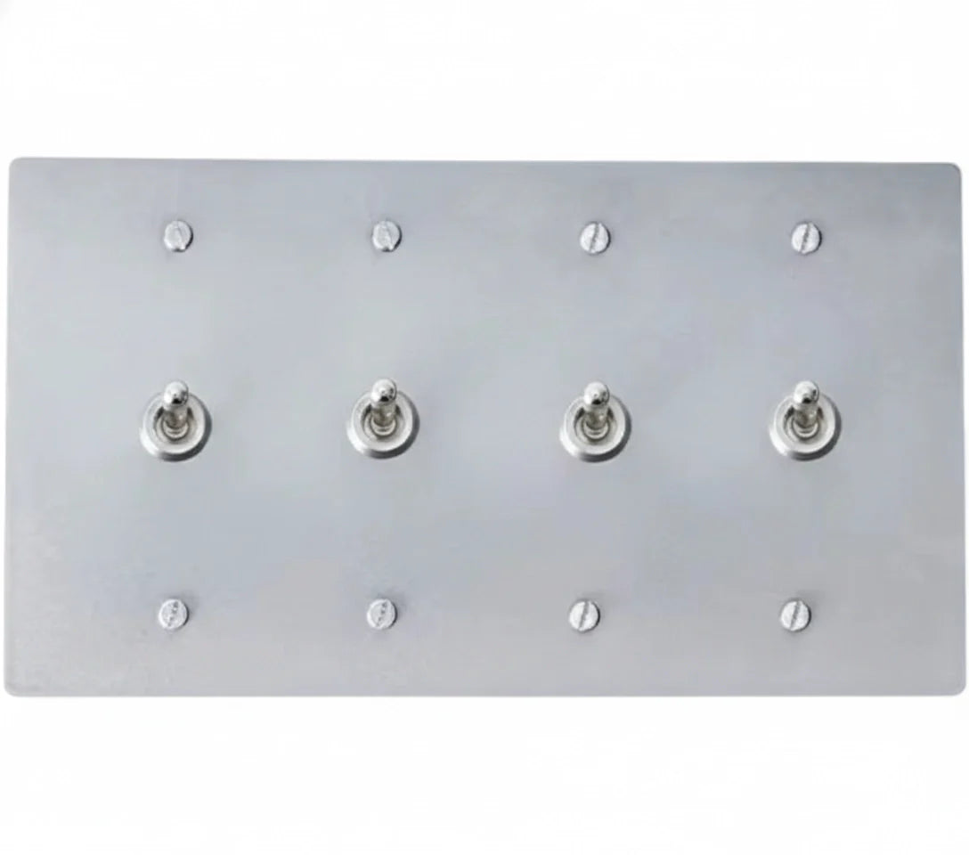 4-gang solid brass retro toggle light switch in stainless steel finish