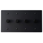 Matte black four-gang dimmer switch with rotary knobs — modern wall dimmer for kitchen, living room, or hallway lighting