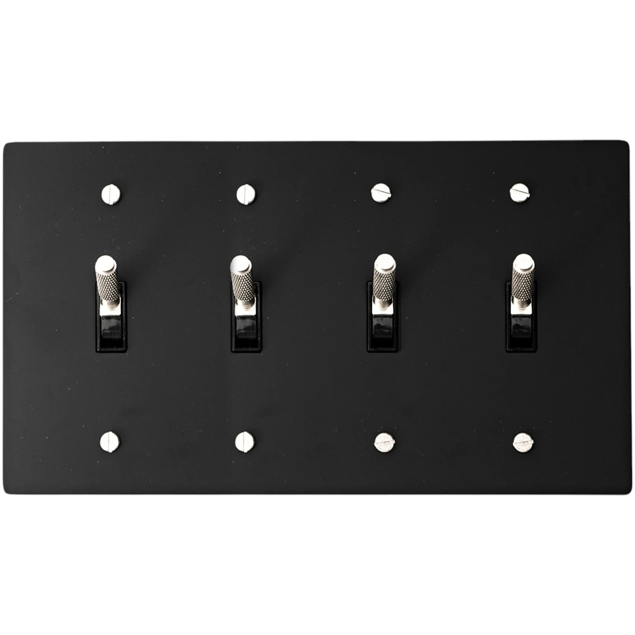 Matte black 4-gang knurled toggle switch plate