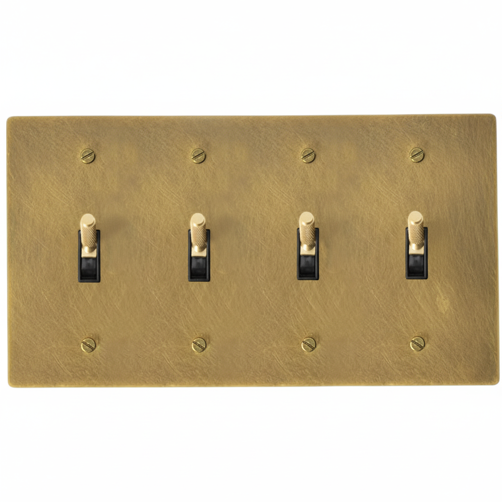 4-Gang Solid Brass Knurled Toggle Light Switch