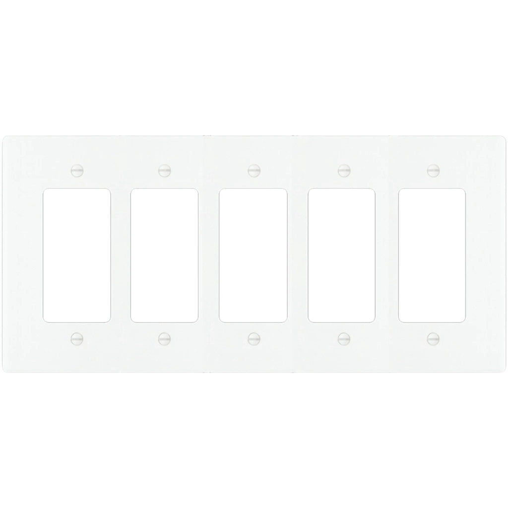 5-gang Decora wall plate in White finish (coated brass)