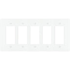 5-gang Decora wall plate in White finish (coated brass)