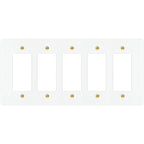 5-gang Decora wall plate in White finish with brass screws