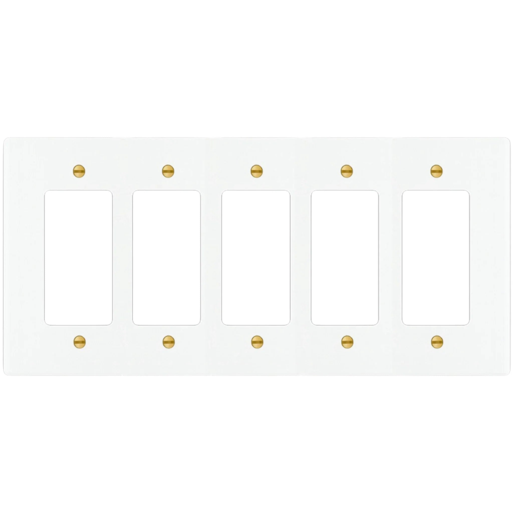 5-gang Decora wall plate in White finish with brass screws