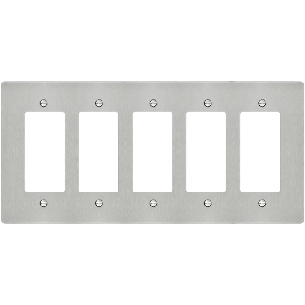 5-gang Decora wall plate in brushed Stainless Steel finish