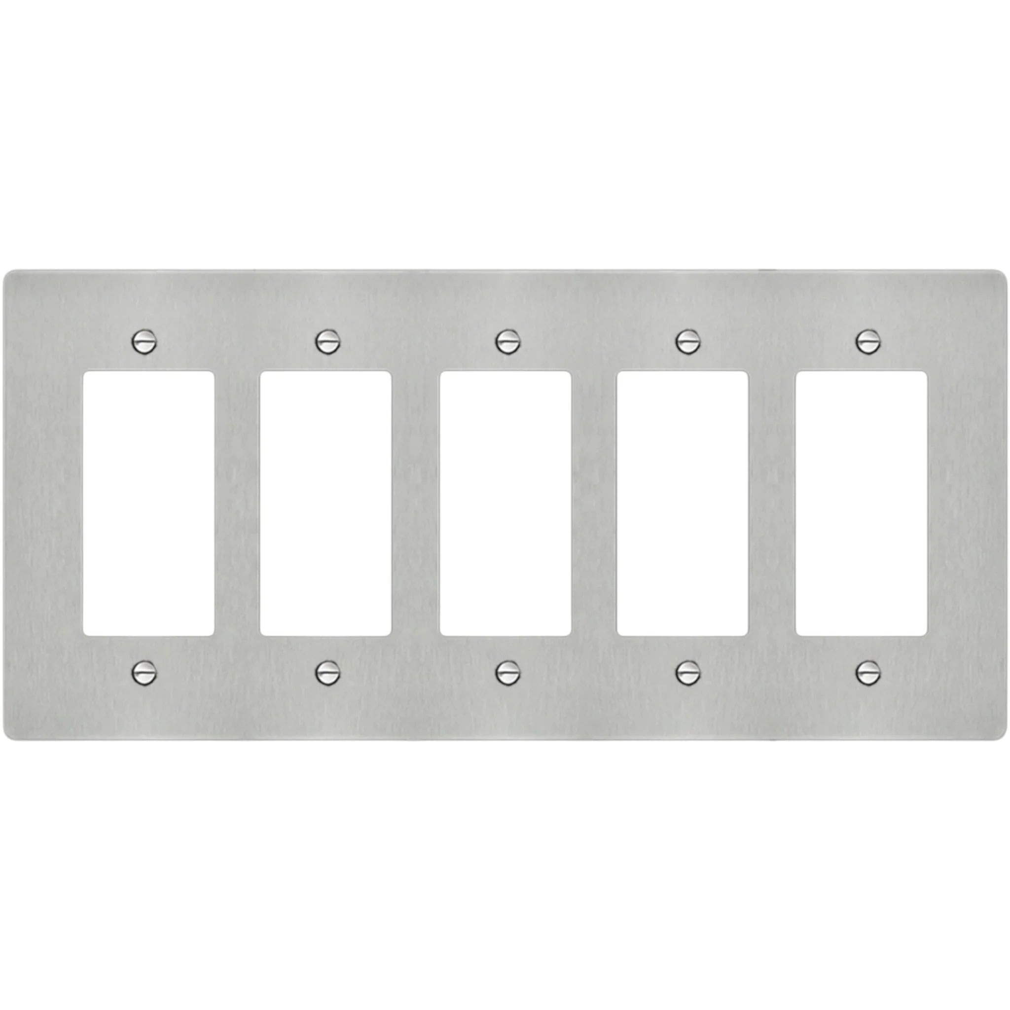 5-gang Decora wall plate in brushed Stainless Steel finish