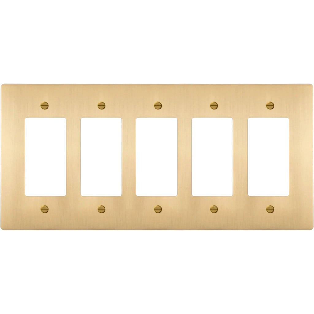 5-gang solid brass Decora wall plate in Satin Brass finish